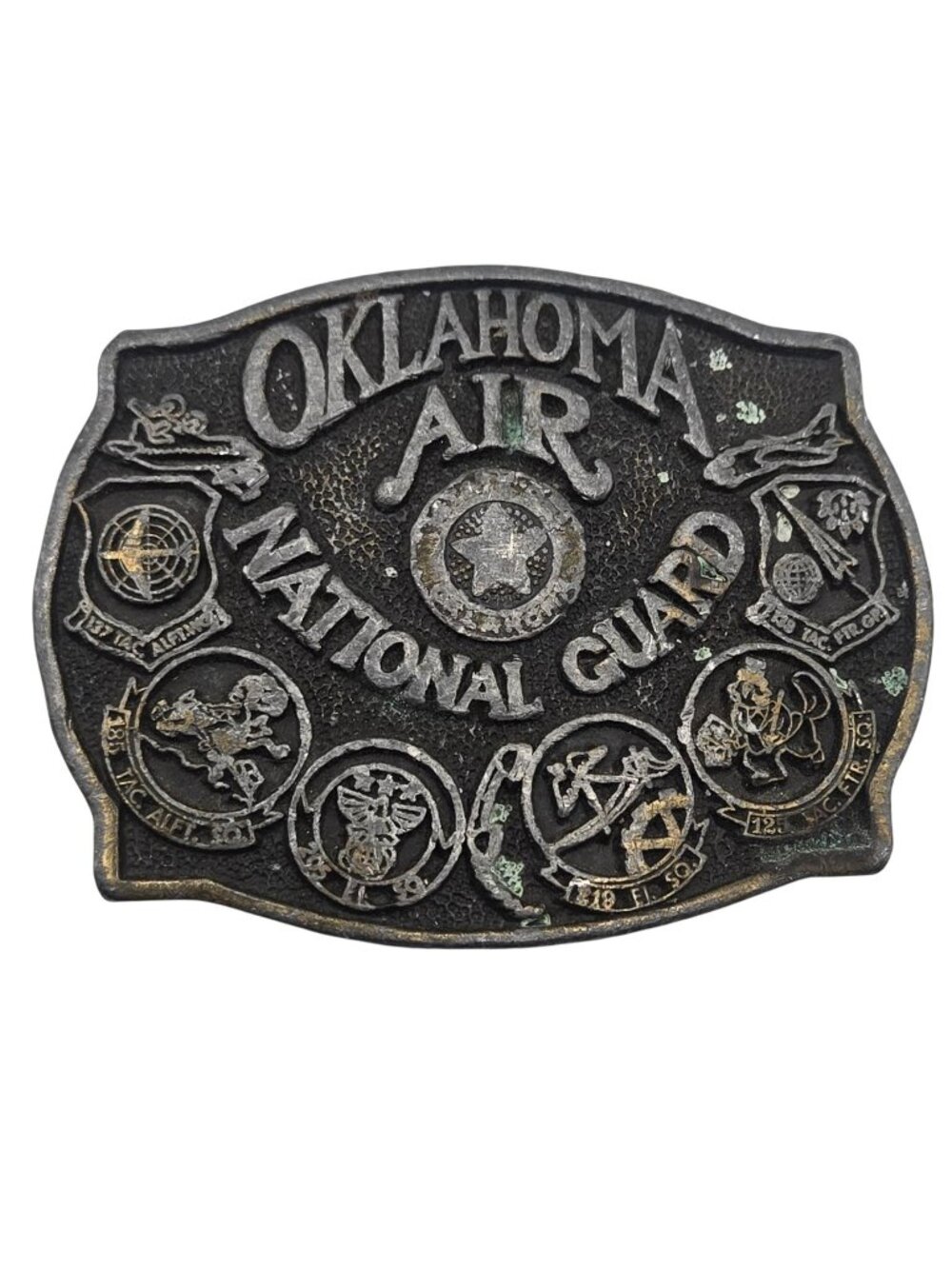 Oklahoma Air National Guard Belt Buckle Vintage OK Military Collectible Distress